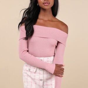 Lulus Casual Admiration Mauve Ribbed Off-the-shoulder Sweater Top Pink - Size M